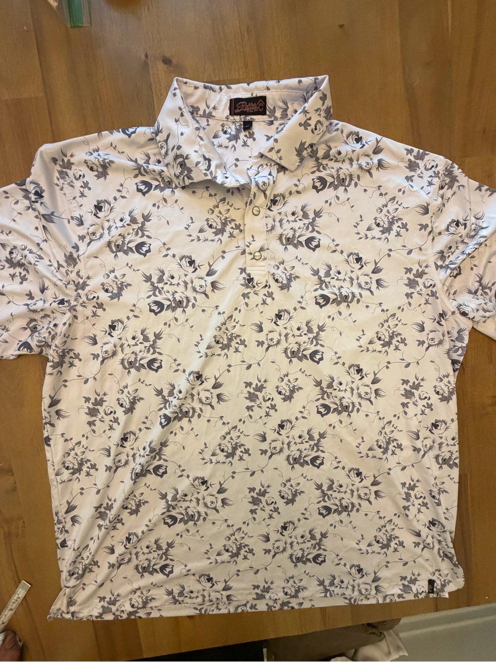 Rafter C Floral Western Polo Shirt - White with Gray Print